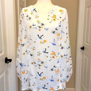 Marybelle, Daphne, White/Blue/Yellow, 2x, Long sleeve blouse
